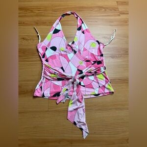DeCo USA Y2K Pink Green Geometric And Flowers Top Size Large
